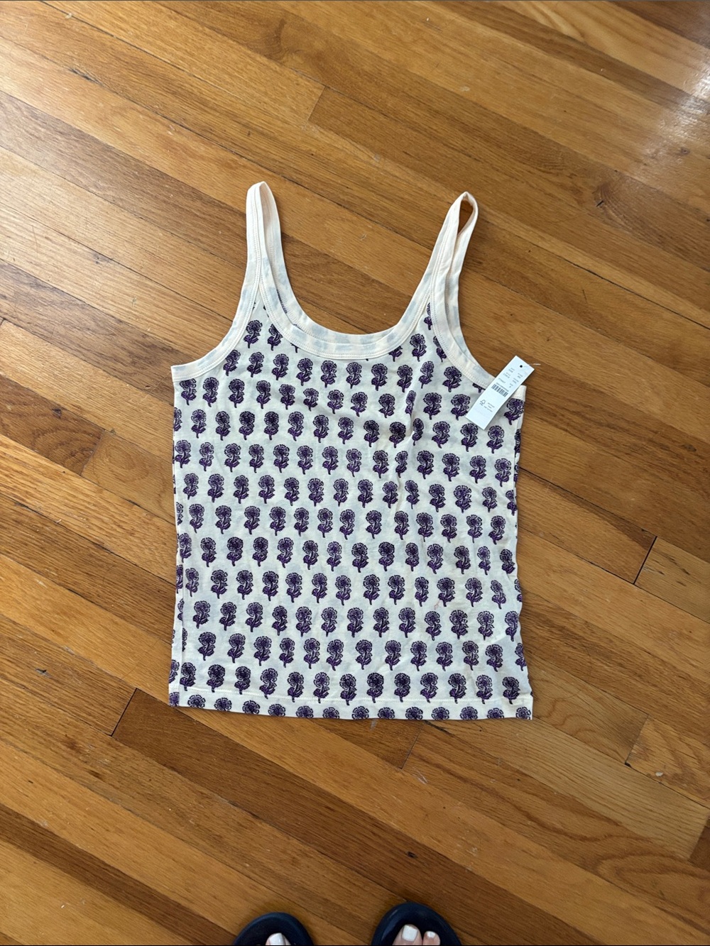 Women's Floral Print Tank Top - Purple on Cream